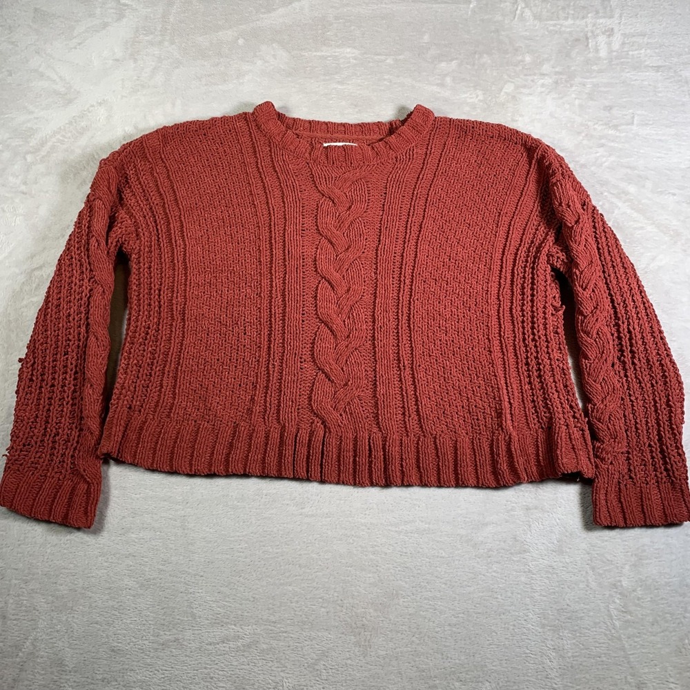 Aeropostale Sweater‎ Womens Large Rust Cable Knit Crewneck Textured Pullover